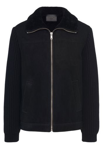 Prada logo-patch shearling zip-up jacket - Schwarz