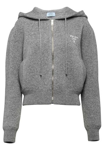 Prada logo-embroidered cashmere hoodie - Grau