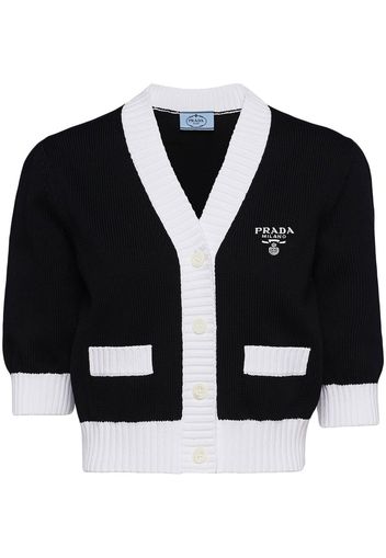 Prada cropped two-tone cotton cardigan - Schwarz