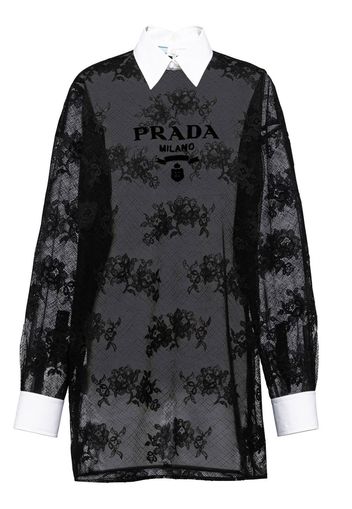 Prada poplin-trim lace minidress - Schwarz