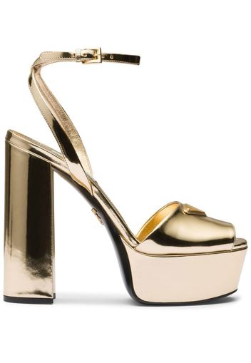 Prada 135mm logo-plaque platform sandals - Gold