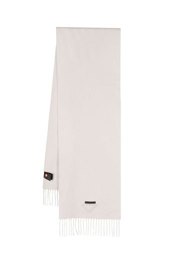 Prada triangle-logo fringed cashmere scarf - Nude