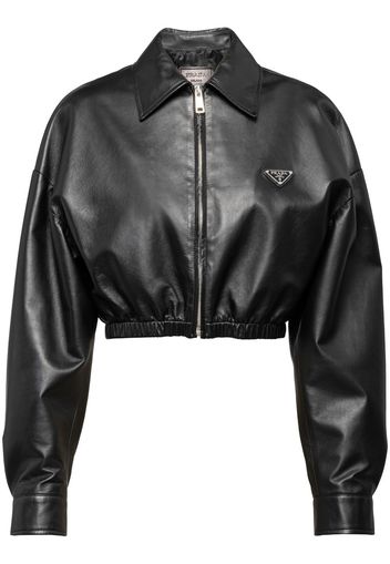 Prada Cropped-Jacke aus Leder - Schwarz