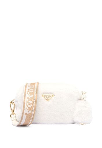 Prada triangle-plaque shearling shoulder bag - F0009 WHITE