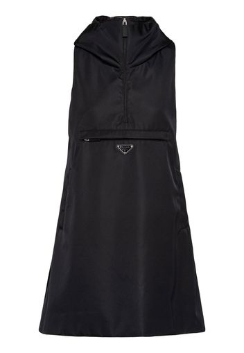 Prada triangle logo hooded minidress - F0002 BLACK