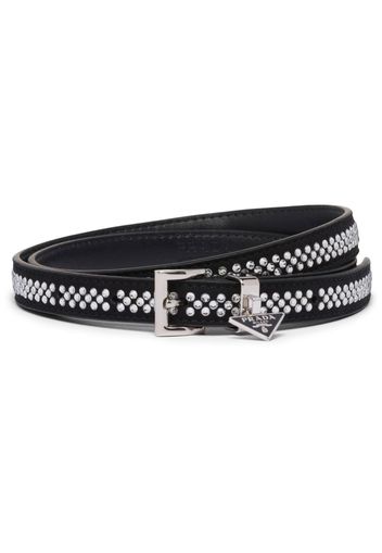 Prada crystal-embellished skinny suede belt - Schwarz