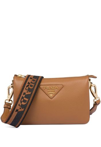 Prada logo-strap leather shoulder bag - Braun