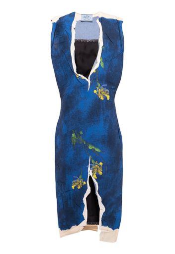 Prada Midikleid mit Blumen-Print - Blau