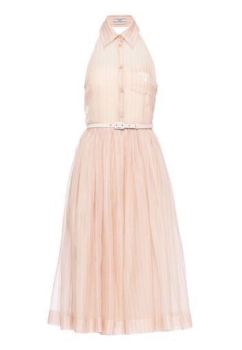 Prada Embroidered striped organza dress - F0I80 Cameo Beige/White