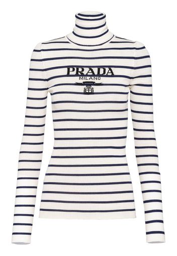 Prada striped intarsia knit-logo roll neck jumper - Weiß