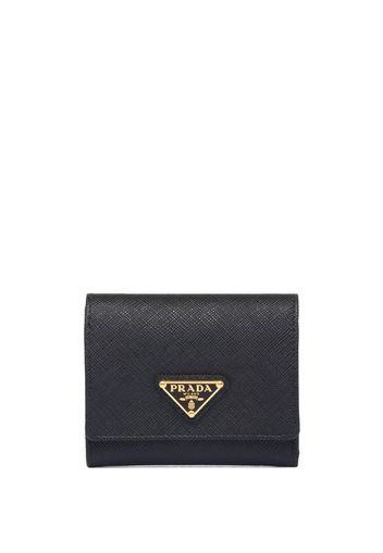 Prada logo-plaque leather wallet - Schwarz