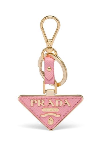 Prada logo-plaque Saffiano-leather keychain - Rosa