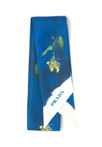 Prada floral-print twill scarf - Blau