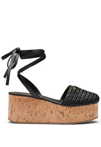 Prada Wedge-Sandalen aus Bast - Schwarz