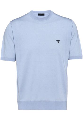 Prada embroidered-logo wool T-shirt - Blau