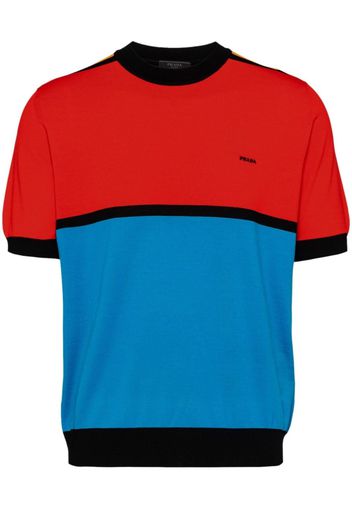 Prada logo-embroidered colour-block jumper - Blau