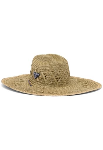 Prada triangle-logo woven-straw hat - Nude