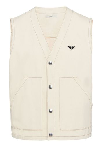 Prada logo-plaque denim vest - Nude