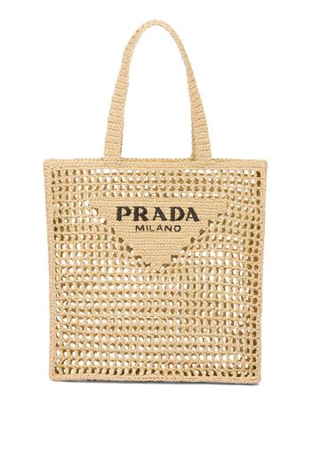 Prada woven-logo raffia tote bag - Nude