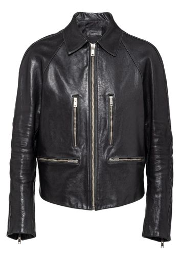 Prada cropped zipped leather jacket - Schwarz