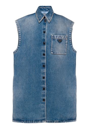 Prada logo-plaque sleeveless denim dress - Blau