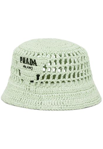 Prada embroidered-logo raffia bucket hat - Grün