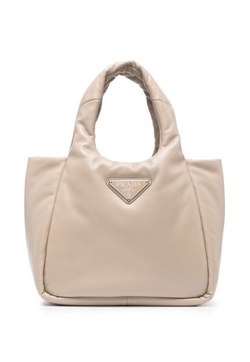 Prada medium logo-plaque padded tote bag - Nude