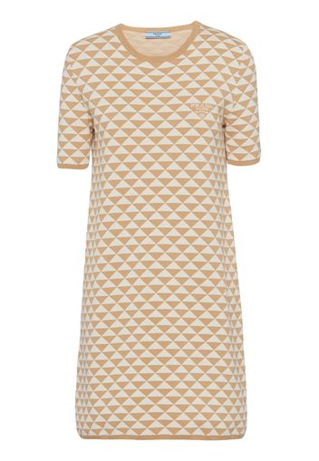 Prada Jacquard cotton crew-neck dress - Nude