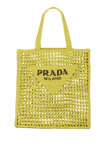 Prada embroidered-logo raffia tote bag - Gelb