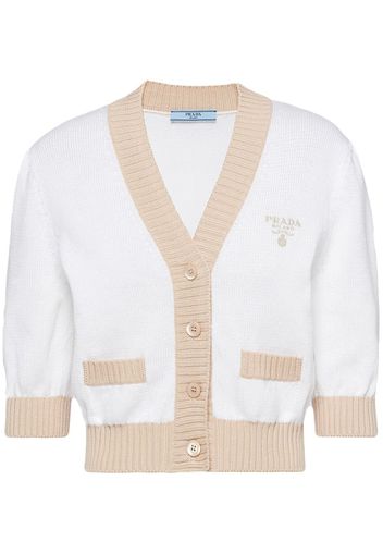 Prada Zweifarbiger Cropped-Cardigan - Weiß