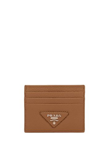 Prada triangle-logo leather cardholder - Braun