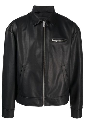 Prada triangle-logo leather bomber jacket - Braun