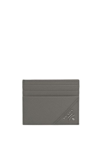 Prada enamel-logo Saffiano leather cardholder - Grau