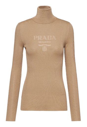 Prada Rollkragenpullover mit Intarsien-Logo - Braun