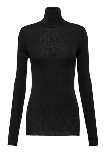 Prada Rollkragenpullover mit Intarsien-Logo - Schwarz