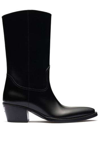 Prada logo-plaque leather cowboy boots - Schwarz