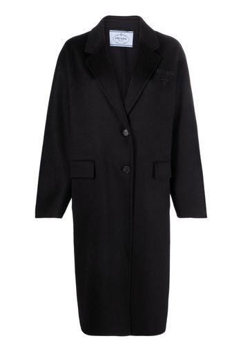 Prada logo-embroidered cashmere coat - Schwarz