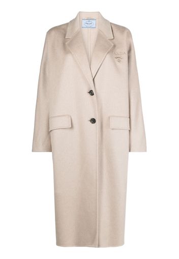 Prada logo-embroidery cashmere coat - Nude