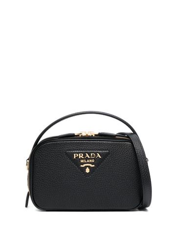 Prada triangle-logo leather tote bag - Schwarz