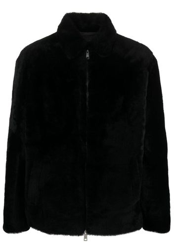 Prada triangle-logo shearling jacket - Schwarz