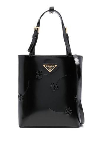 Prada floral-embossed leather tote bag - Schwarz