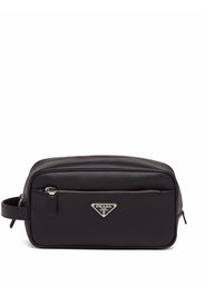 Prada Kulturbeutel mit Logo-Schild - Schwarz