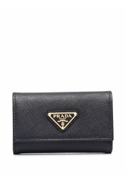 Prada triangle logo Saffiano-leather keyring case - Schwarz