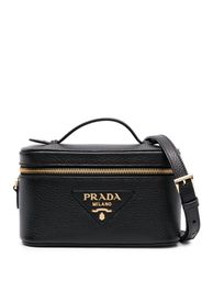 Prada logo-plaque leather crossbody bag - Schwarz