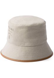 Prada logo-embroidered canvas bucket hat - Nude