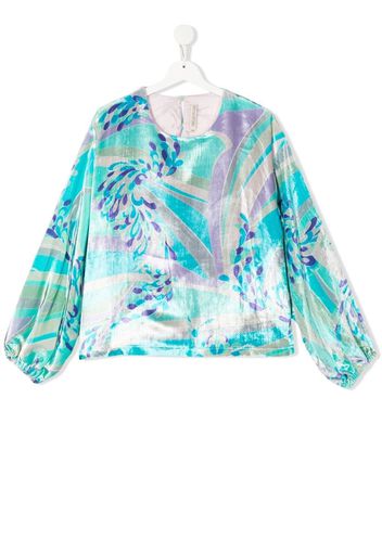 PUCCI Junior abstract-print velvet blouse - Blau