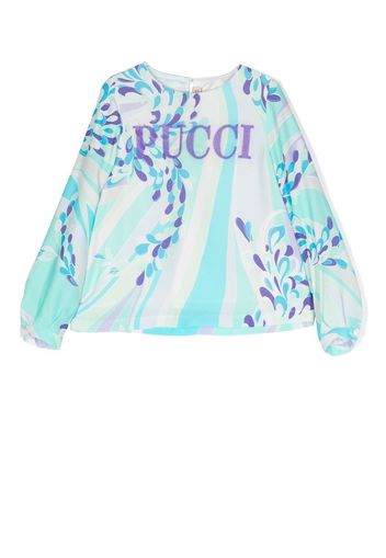 PUCCI Junior abstract-print long-sleeved blouse - Blau