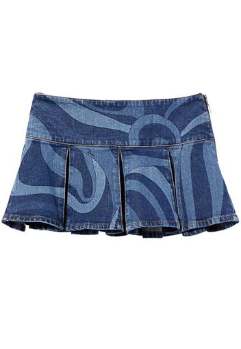 PUCCI abstract-print pleated denim skirt - Blau