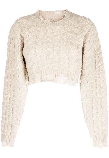 R13 Cropped-Pullover mit Zopfmuster - Nude