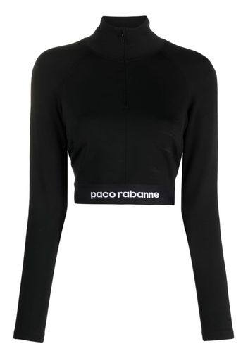 Rabanne logo-underband half-zip crop top - Schwarz